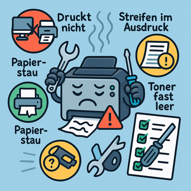 Man and woman putting toner cartridges into a recycling bin with a globe in the background